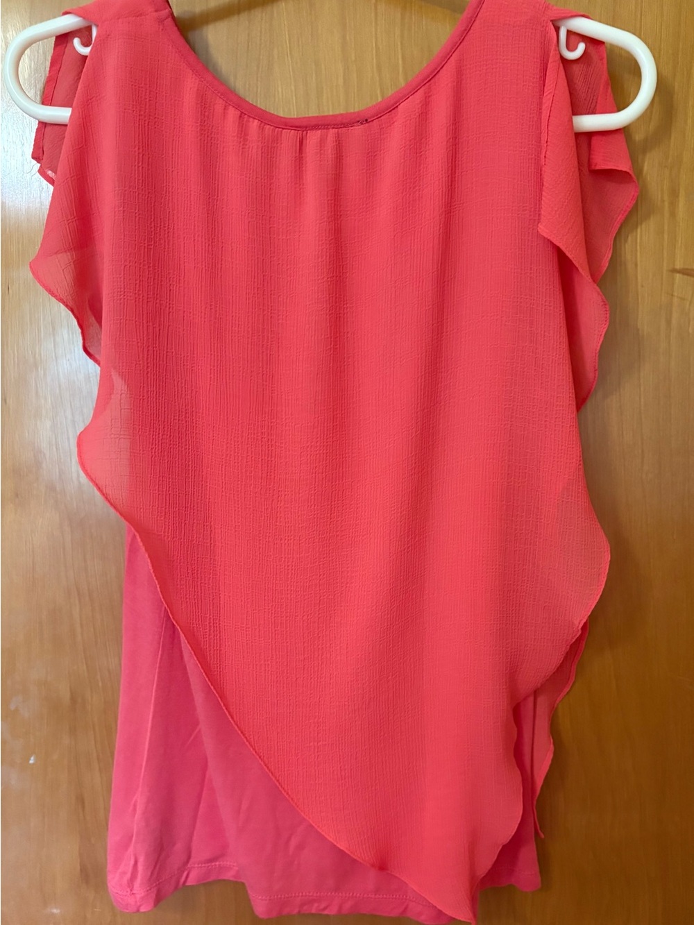A. Byer Coral Pink Ruffle Sleeve Women's Top - Picture 3 of 5
